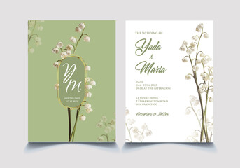 Simple minimalist wedding invitation with watercolor flower vector template