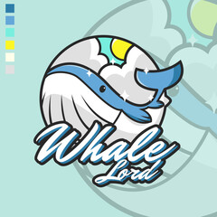 Vector cute mascot logo and illustration of big whale