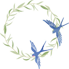 ツバメと柳の丸いフレーム © エコ