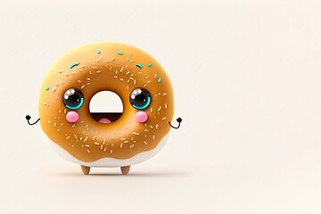 Cute donuts. Vector illustration of cute cartoon donut. Funny donut character isolated on white. Generative AI