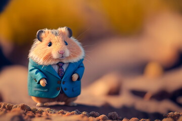 hamster in a suit going camping on work Generative AI