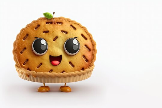 Cute apple pie isolated. Happy and funny homemade pie. Apple pai emoji, kawaii. Vector cartoon character. generative AI.