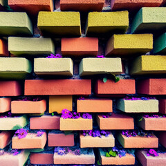 Brick wall and Flowers -Generative AI 