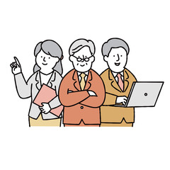 会社員のチームワーク　グループ　部署　イエロー