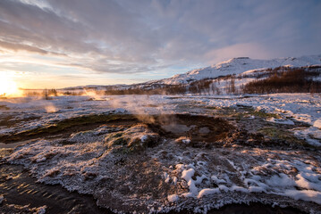 Geysir and natural parks in Iceland island