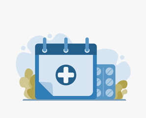Annual medical exam, regular health check up. Clinic consultation webpage, medicine hospital. Calendar period, flat illustration.