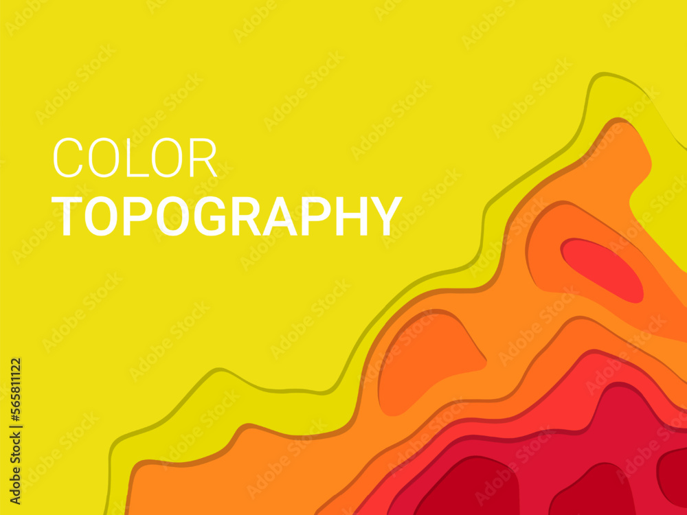 Poster Color gradient geometric map. Abstract background. 3D topography paper cut. Multi layers shapes. Origami bottom relief. Rocky area surface. Cartography altitudes. Vector design pattern