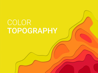 Color gradient geometric map. Abstract background. 3D topography paper cut. Multi layers shapes. Origami bottom relief. Rocky area surface. Cartography altitudes. Vector design pattern