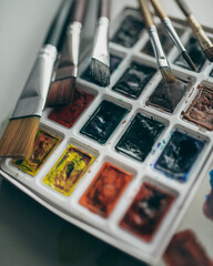 Paint brushes and watercolor