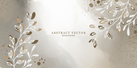 Abstract vector beige tone in a watercolor style with white branches and leaves