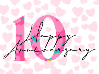 10 ten years anniversary. Vector colorful digits with white background, Happy retirement celebration etc.