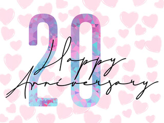 20 twenty years anniversary. Vector colorful digits with white background, Happy retirement celebration etc.