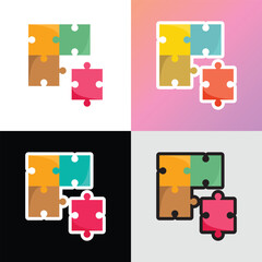 Teamwork symbol. Four pieces of puzzle. Flat icon. Trust, unity, connection. Modern vector illustration.