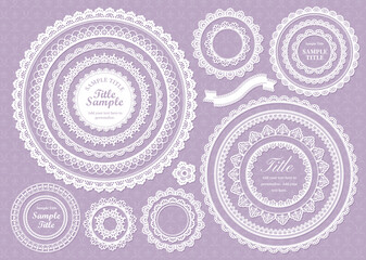 白いレースフレームのセット 円形