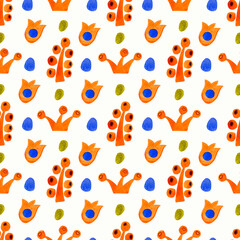 Seamless hippie pattern with flowers. Abstract watercolor illustration. 