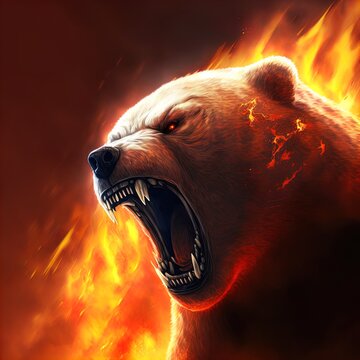 A fiery, snarling fantasy bear. 