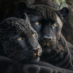Valentine's Day Loving Cuddling Panther Couple (generative AI)