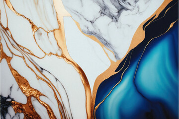 Elegant Blue, White, and Gold Marble Texture for high-end designs. Stunning image for website backgrounds, social media posts, and more. Bold, sleek patterns with luxurious color palette Generative AI