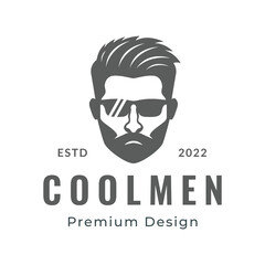 men head face bearded cool barbershop logo design stylish salon haircut illustration vector
