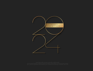 Simple modern happy new year 2024. Vector illustration with a luxurious and elegant gold color. Latest premium design.