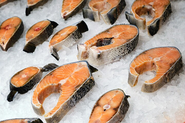 Close-up of cut pieces of sea fish. Selective Focus.