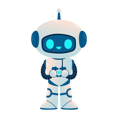 Cute Robot with heart. Cartoon Science Technology Concept Isolated Vector. Flat Cartoon Style