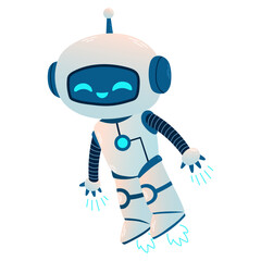Cute Robot Flying. Cartoon Science Technology Concept Isolated Vector. Flat Cartoon Style