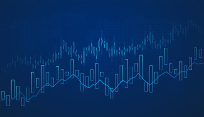Business candle stick chart in the stock market with an uptrend. Financial investment economic ascending rise and fall chart with growth line.