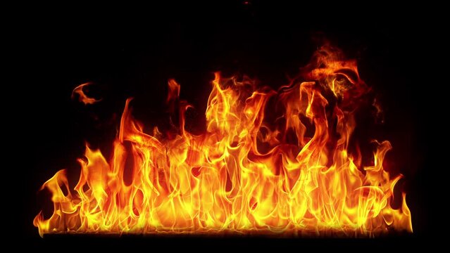 Super Slow Motion Shot of Fire Flames Isolated on Black Background at 1000fps.