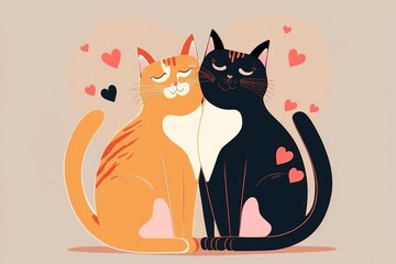 Flat design valentine's day cats couple