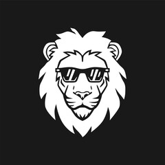 Lion wearing sunglasses vector illustration template. Big cat mascot logo clipart. Can be used for labels, banners, or advertisements.