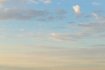 sky blue background, fluffy clouds on a summer day in sunlight