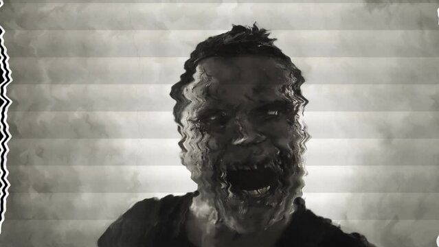 Zombie. Close-up. Surveillance camera. Interferences.