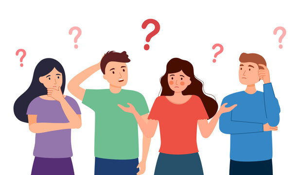 Confused people thinking and asking questions concept vector illustration. Working problem.