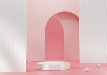 Naklejka na ściany i meble Background 3d render podium for product pink love valentine luxury banner illustration