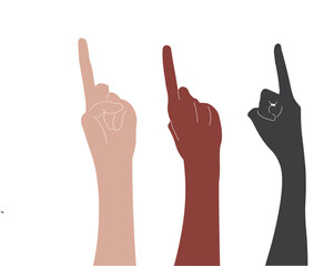 Obraz premium illustration set of three, hand pointing finger up symbol of idea, team work, business confidence, self education, brainstorming, communication