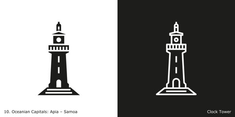 Clock Tower Icon. Landmark building of Apia, the capital city of Samoa
