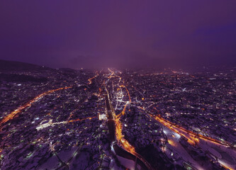 Sarajevo city hall or national library in town center aerialhyper lapse or time lapse. Landmark in...