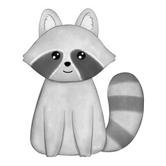 Raccoon clipart in water style. Cute animal illsutration