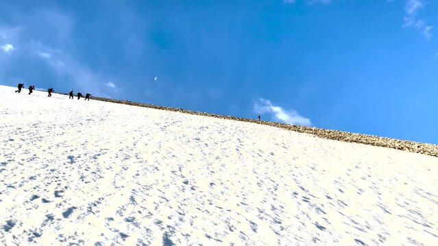 very large crowd mountaineering sport team and hiking for event