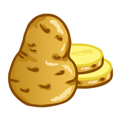Potatoes Illustration Raw Potato Whole Root Crops Sliced Pieces Drawing Vector