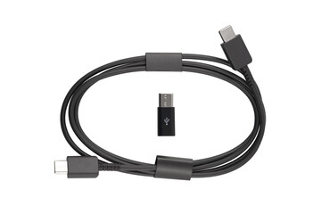 USB type C cable isolated on white background.