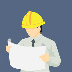 Civil engineer holding blueprint paper -cartoon vector