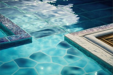 Close-up of crystal clear water in a pool with a beau, created with Generative AI technology