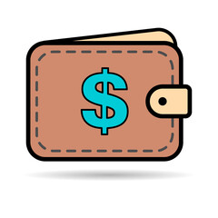 Wallet dollar icon shadow, finance flat symbol, economy deposit cash vector illustration sign