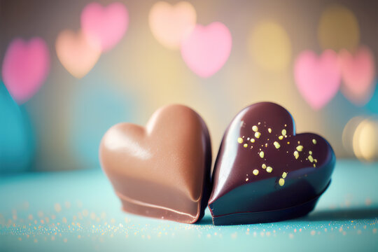 Saint Valentin, f&ecirc;te des amoureux. Coeur en chocolat cacao. Generative AI.