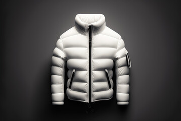 White puffer jacket mockup on a minimalistic background. Generative AI.
