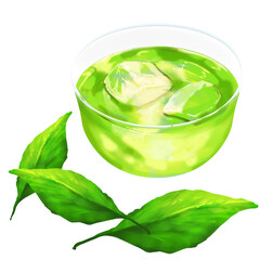 Obraz premium 葉っぱと冷たい緑茶