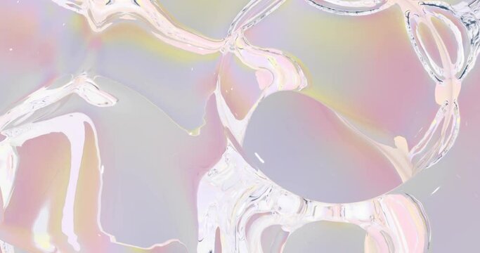 3D animation of Abstract smooth liquid shape. Holographic cloth ball with ripples waving on wind. 4k seamless loop 3D animation
