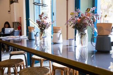 Elegant restaurant table with cutlery, crockery and glasses.